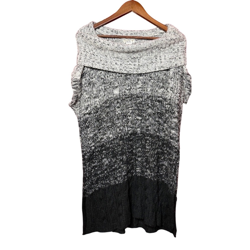 Isela Poncho Sweater Womens XL Gray Black Good Ombre Cowl Neck Chunky Knit 48227